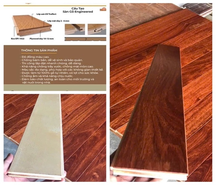 Sàn gỗ kỹ thuật Căm Xe có khả năng chịu ẩm tốt, ổn định kích thước, không cong vênh dưới tác động thời tiết nóng ẩm.