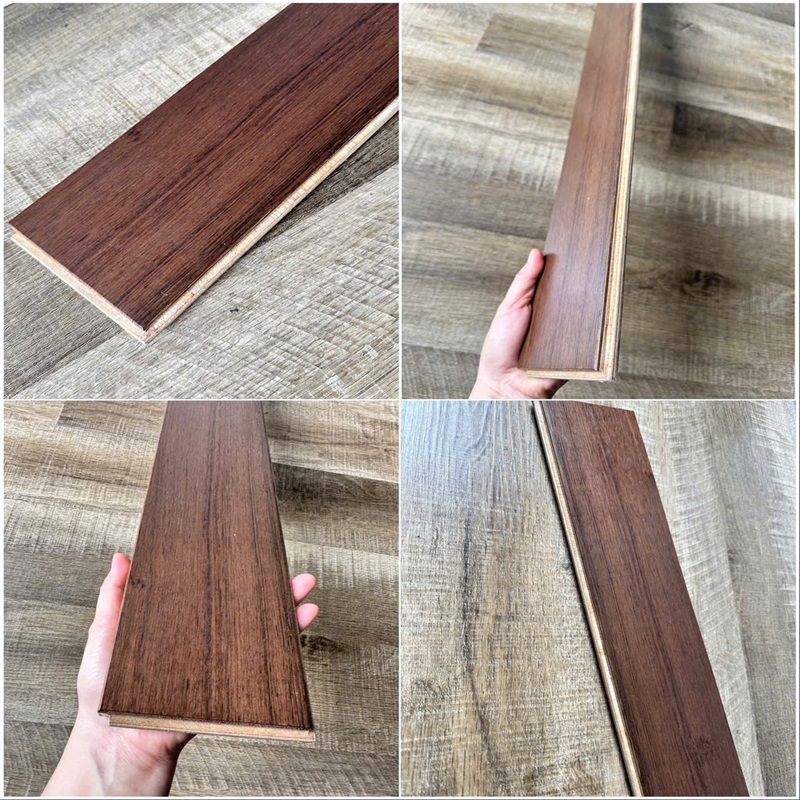 Không gian nội thất sang trọng lát sàn gỗ kỹ thuật óc chó với màu nâu trầm tự nhiên, vân gỗ uyển chuyển và bề mặt bóng mịn, tạo cảm giác ấm áp và đẳng cấp.